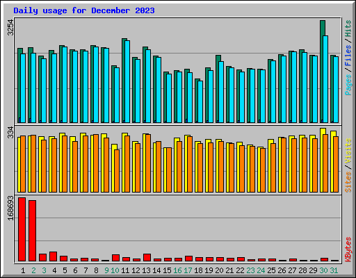 Daily usage for December 2023